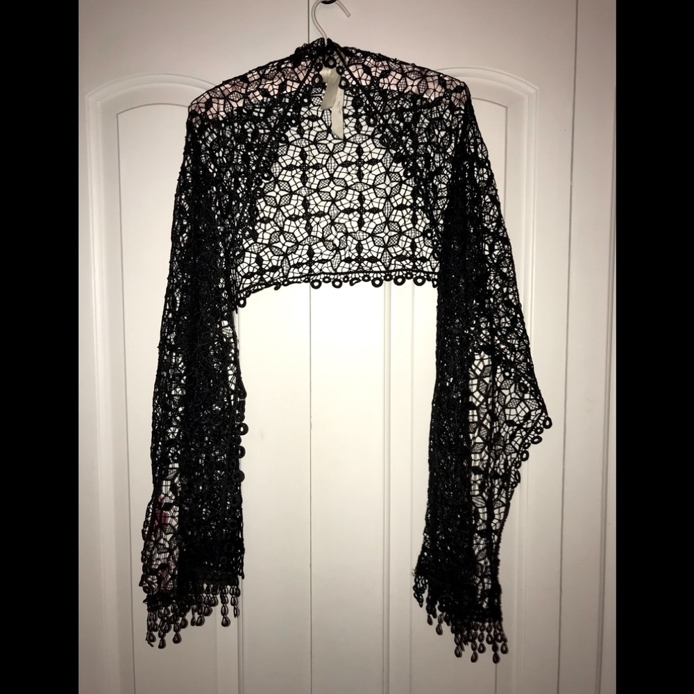 Betsey Johnson Black Lace Scarf w/ Sequins